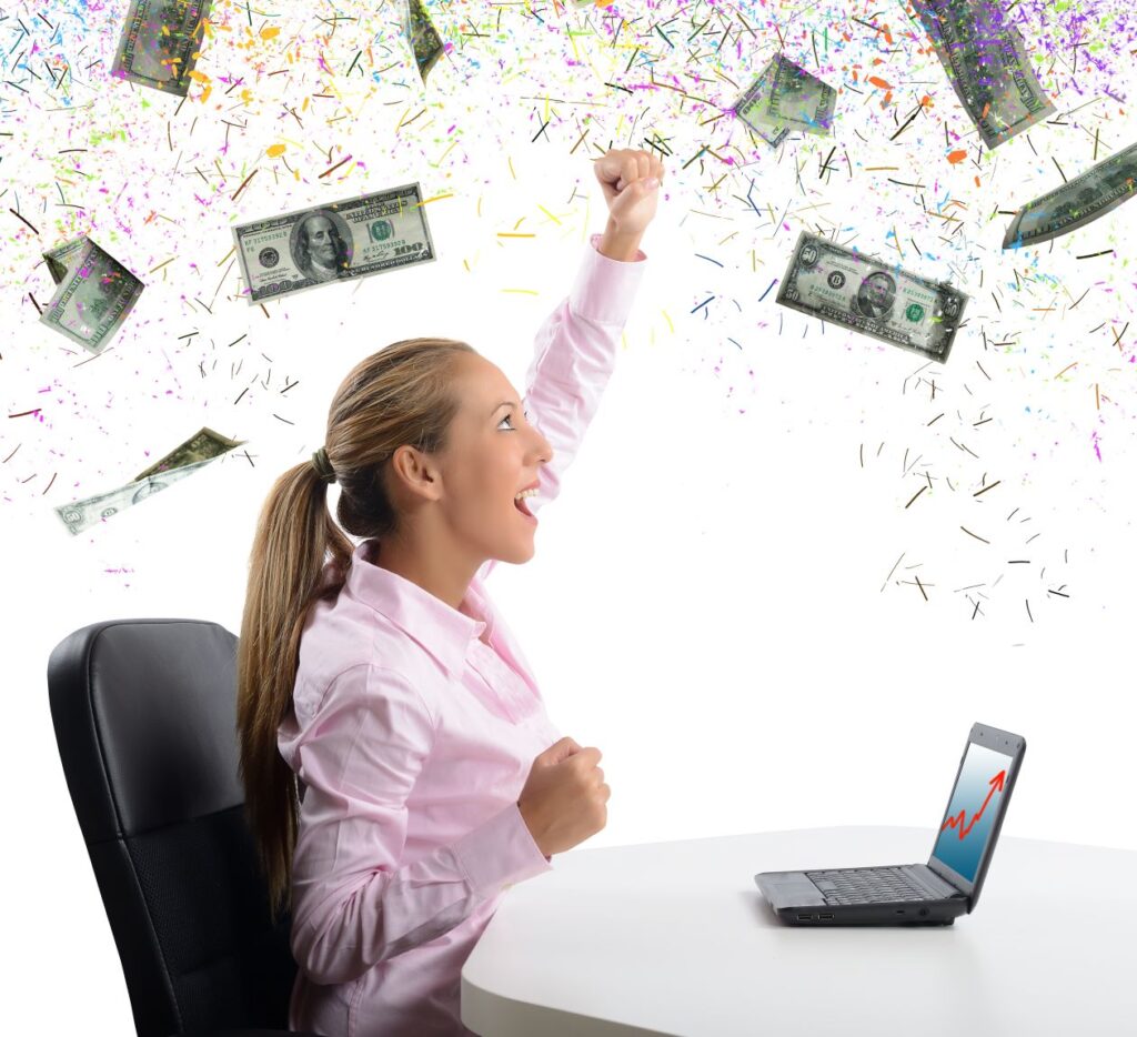 A photo showing an exultation for a ways to make money fast as a woman