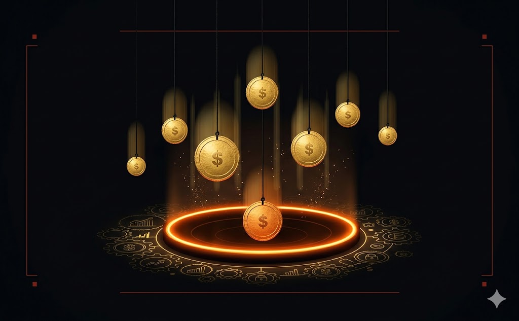 Gold coins falling into a dark glowing pit, symbolizing hidden financial loss.